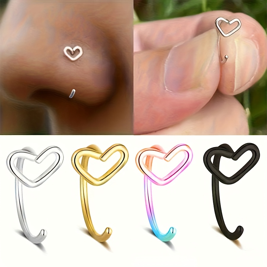 Image of 4pcs Simple Heart Nose Rings, Elegant And , Body Jewelry For Men And Women, Suitable For Daily Wear And Parties, Accessories