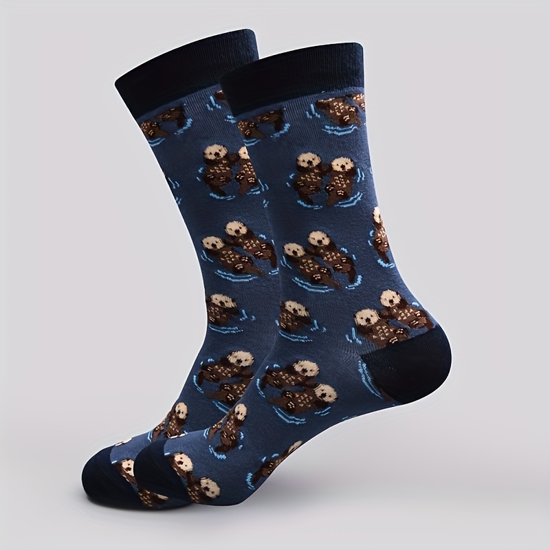 

Cute Otter Pattern Socks, Trendy & Novelty Unisex Animal Series Mid Tube Sock, Women's Stockings & Hosiery