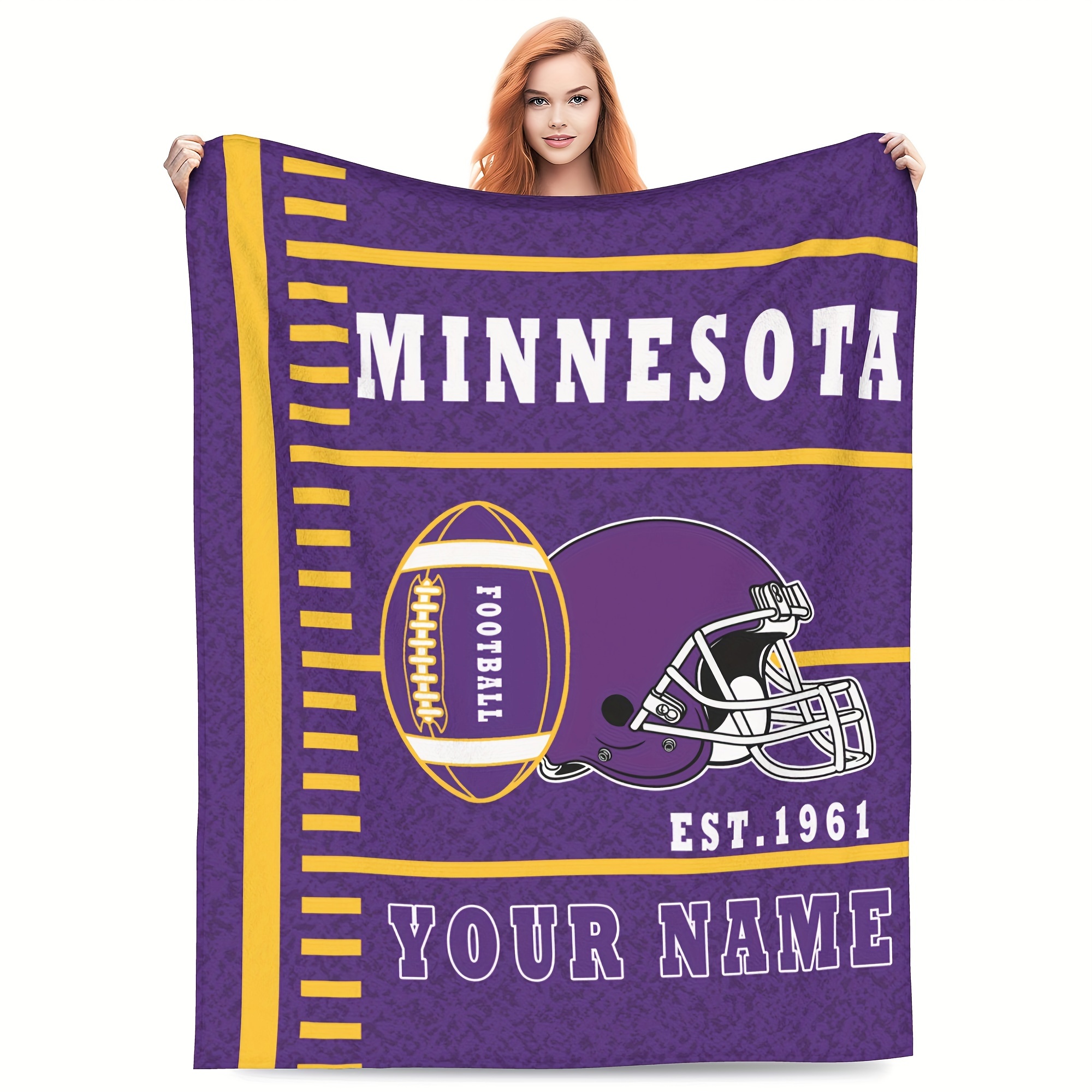 

1pc Customizable Football Throw Blanket, Personalized Name Gift For Fans, Unisex, Travel & Home Decor, Polyester, Rectangular, Knitted Fabric, No Power Needed, Polyester Cover