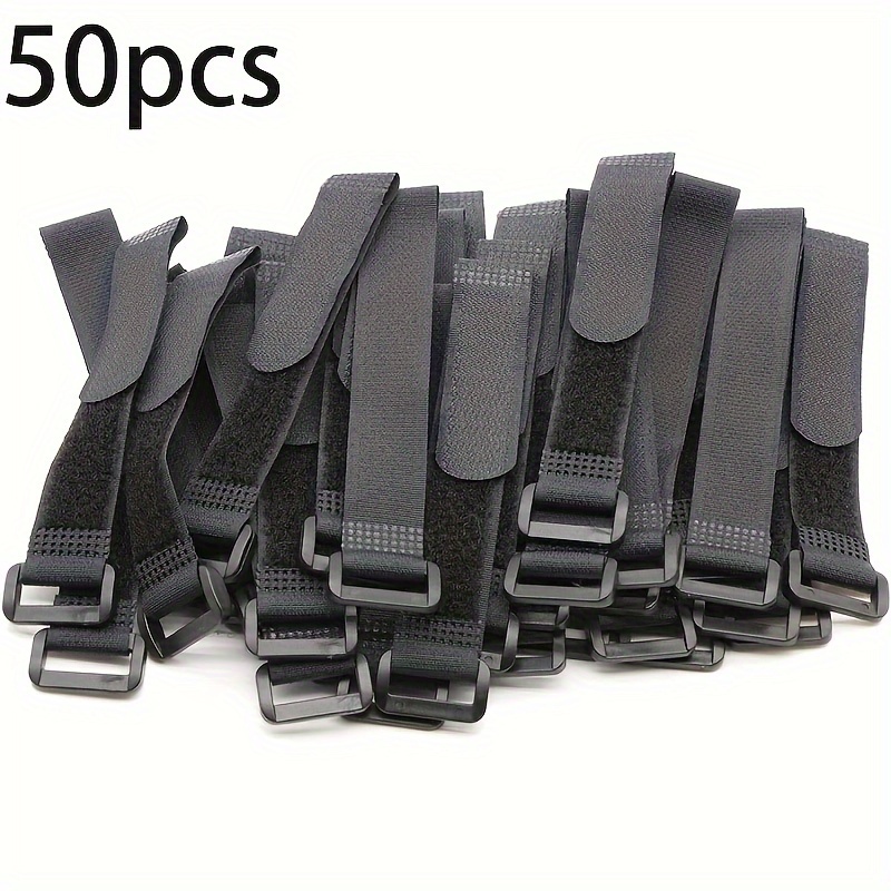 

50pcs Adjustable Hook And Loop Cable Ties - Reusable Polyamide Fastening Straps For Cord Management