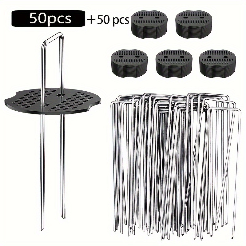 100 200pcs heavy duty u shaped galvanized iron tent stakes with washers for outdoor tents gardening cloth landscape cloth   barrier cloth and galvanized iron floor nails