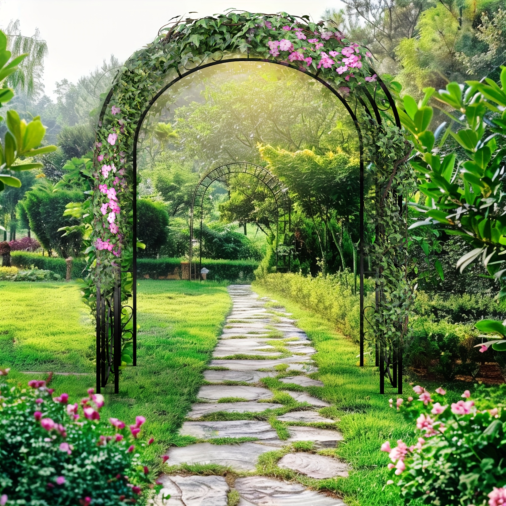 7ft tall metal outdoor wedding arch with stakes elegant black garden   for weddings parties     coastal or garden themed decor garden event decoration floral display arch decorative   wedding decorations