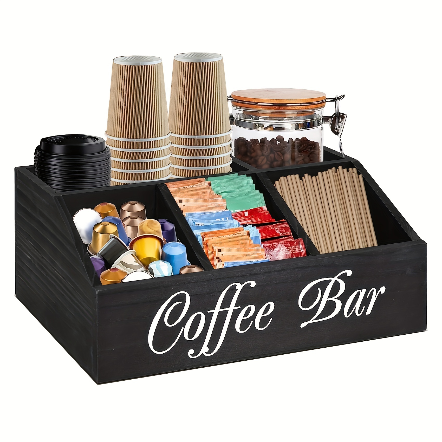 

Wood Coffee Station Organizer Tray - Rectangle Multipurpose Non-waterproof Storage Basket With , Pod Storage, And Accessory Organization For Coffee Bar Decor