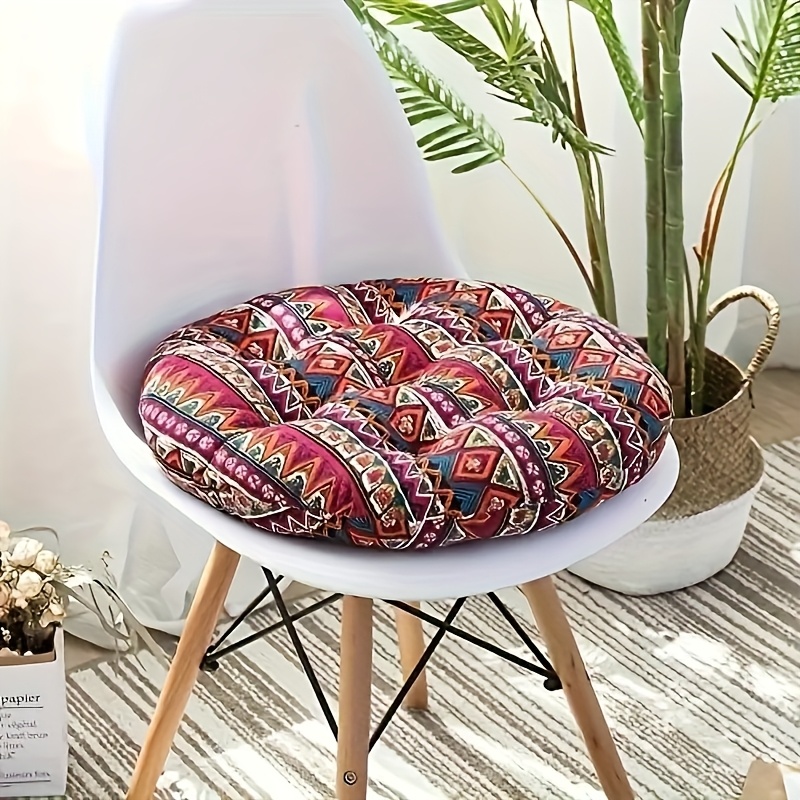 Image of 1pc Exquisite Bohemian Style Round Cushion: Softly Filled, Ethnic Style Fabric Yoga Meditation Cushion, Office Mat - Thickened