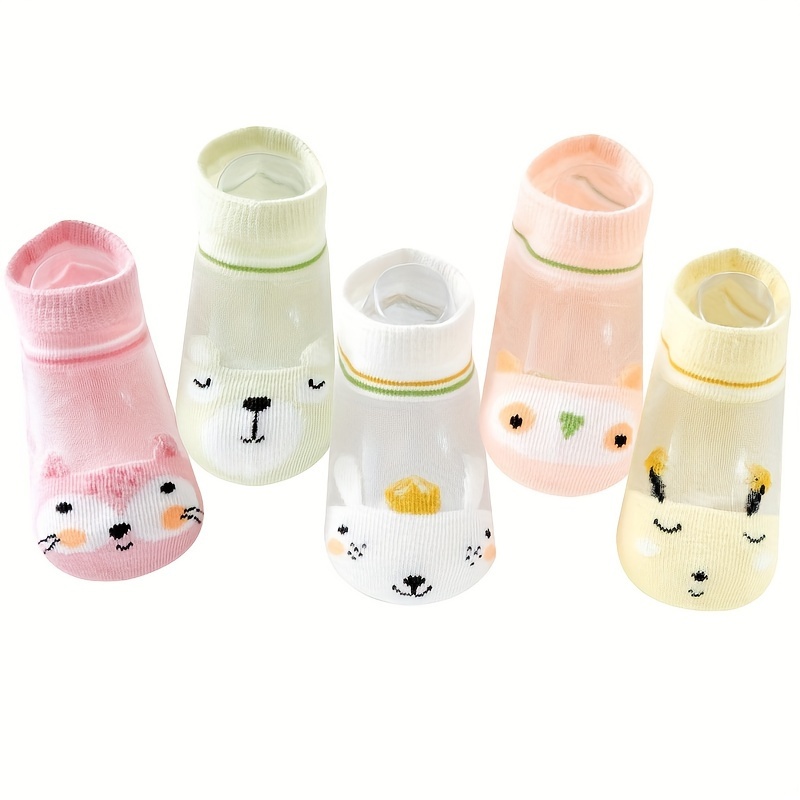 5pairs Spring Summer Breathable Boat Socks, Thin Cartoon Animal Cute Short Socks Suitable 0-14