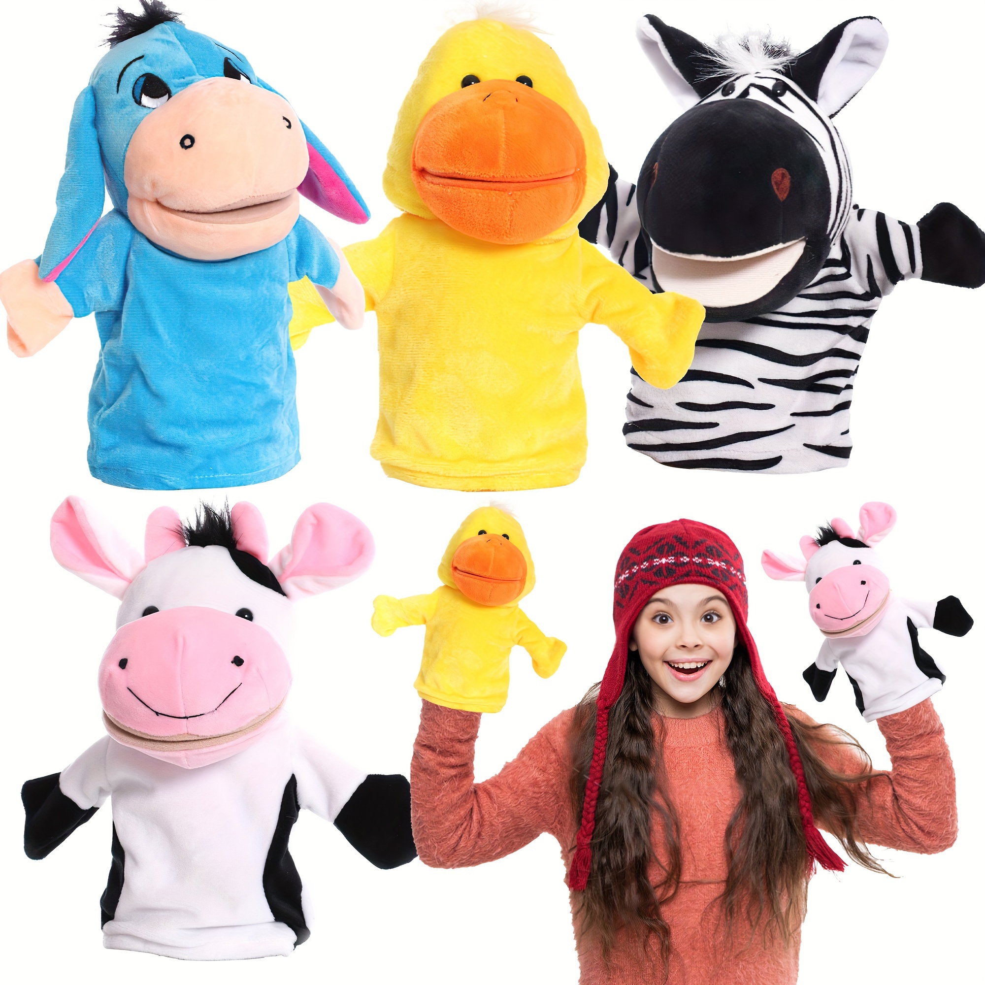 

Set Of 4 Hand Puppets, Interactive Fun, Suitable For Play And Learning, Develops And , Suitable For Performance Theatre, Birthday Gifts, Nurseries And Classrooms