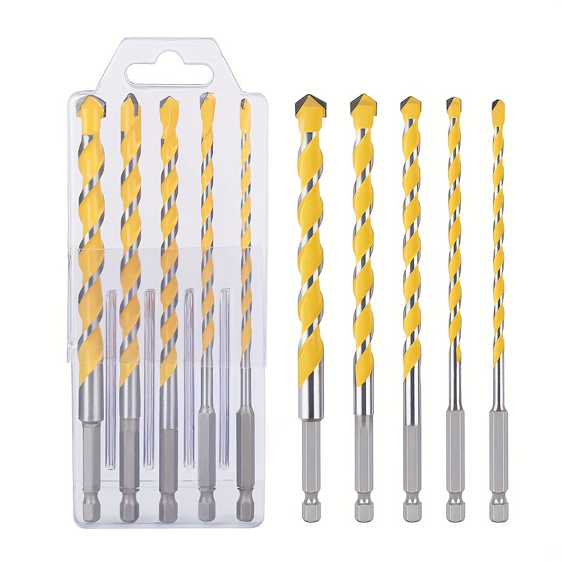5pcs Multifunctional Overlord Drill Bit Set, Professtional Hex Shank Masonry Drill Bit & Concrete Drill Bit With Carbide Tip For Cement, Wood, Brick, Glass, Plastic, Tile And More