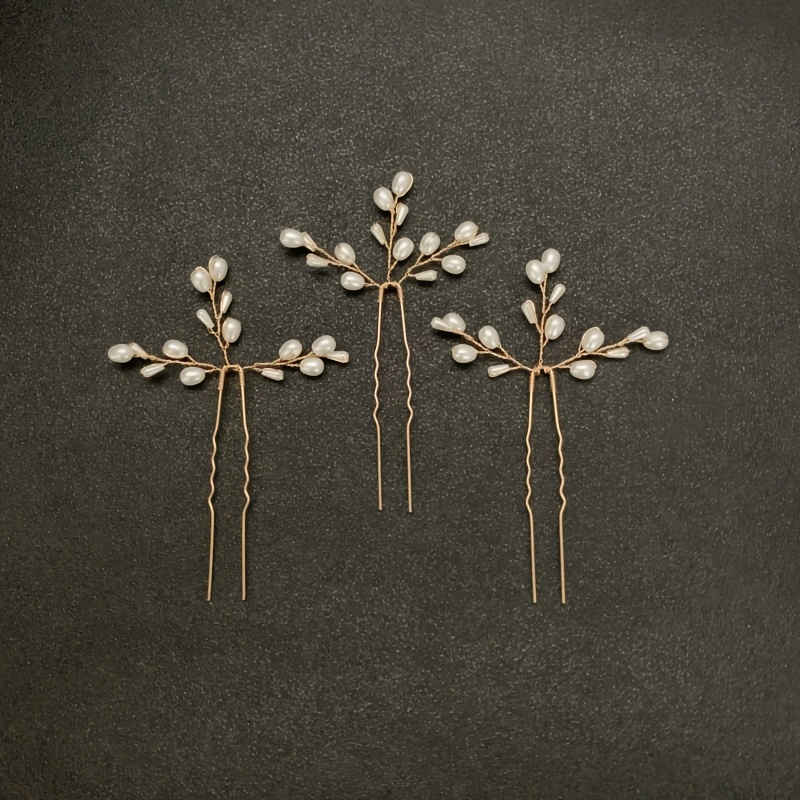 Image of Set Of 3 U-shaped Hairpin Clips Designed For Women, Perfect For Parties And Weddings. Handmade Hair Additions Make A