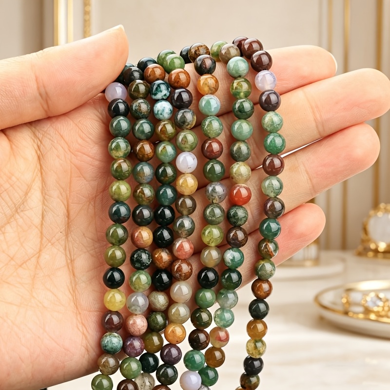 TEMU 8/12mm Natural Indian Agate Stone Round Beads - Loose Gemstones For Making, Natural Beads Suitable For Bracelets, Necklaces, Earrings, Handmade