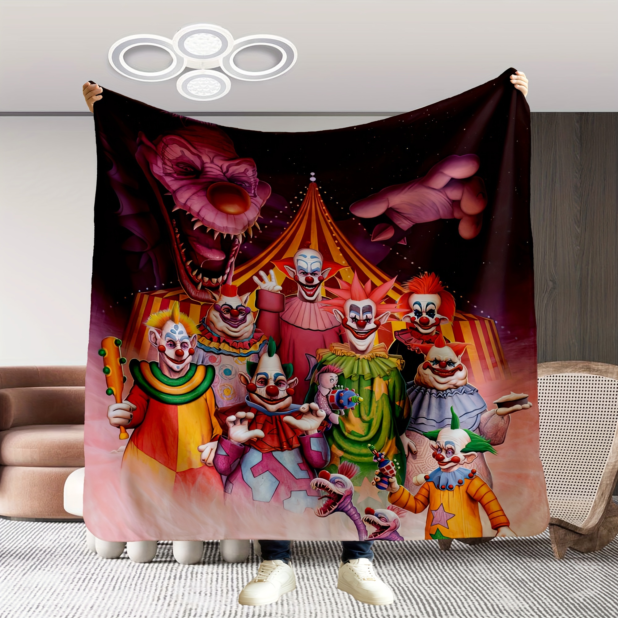 

Halloween Horror Circus Clown Flannel Throw Blanket - Soft, Warm & Reversible For Couch, Office, Bed, Camping | All-season Gift