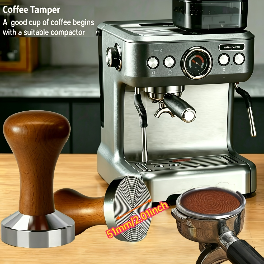 TEMU Tamper à 51 mm/54 mm/58 mm - Outil de barista avec manche en bois et barre de tamper en acier inoxydable pour café moulu - Compatible avec les