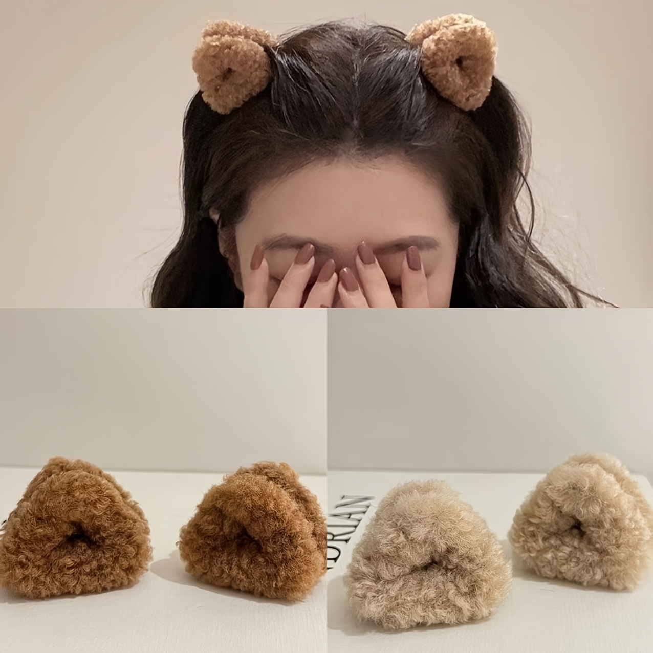 

4pcs Plush Teddy Bear Ears Hair Clips - Soft & Fluffy Light Brown/dark Brown Hair Accessories, Cute Autumn & Winter Style For Women And Girls