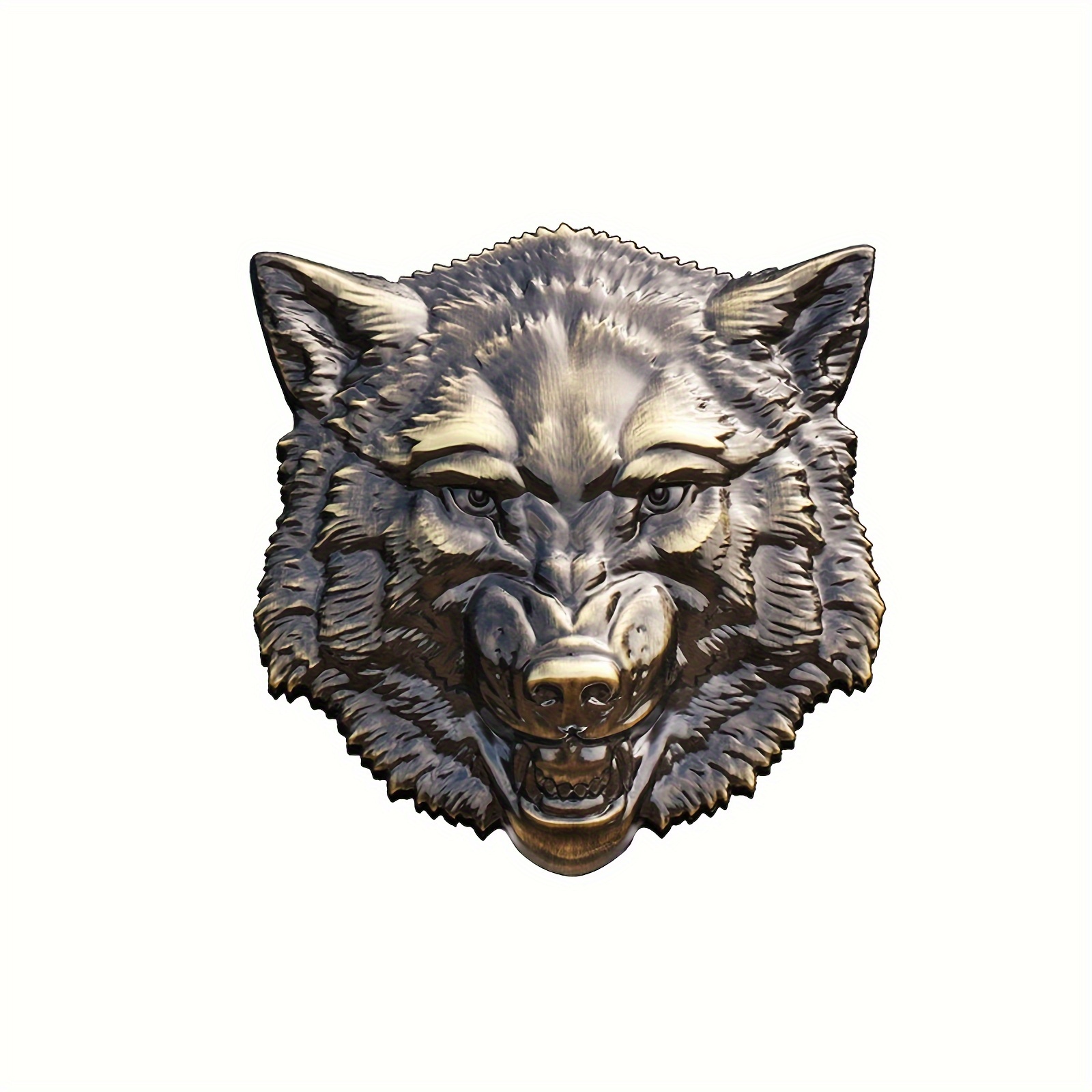 Image of 1pc Wolf Head Metal Car Sticker Badge, Side Rear Tail Sign Decorative Sticker Hood Trunk Side Fender Decal, For Suv Pickup Truck Auto Exterior Accessory