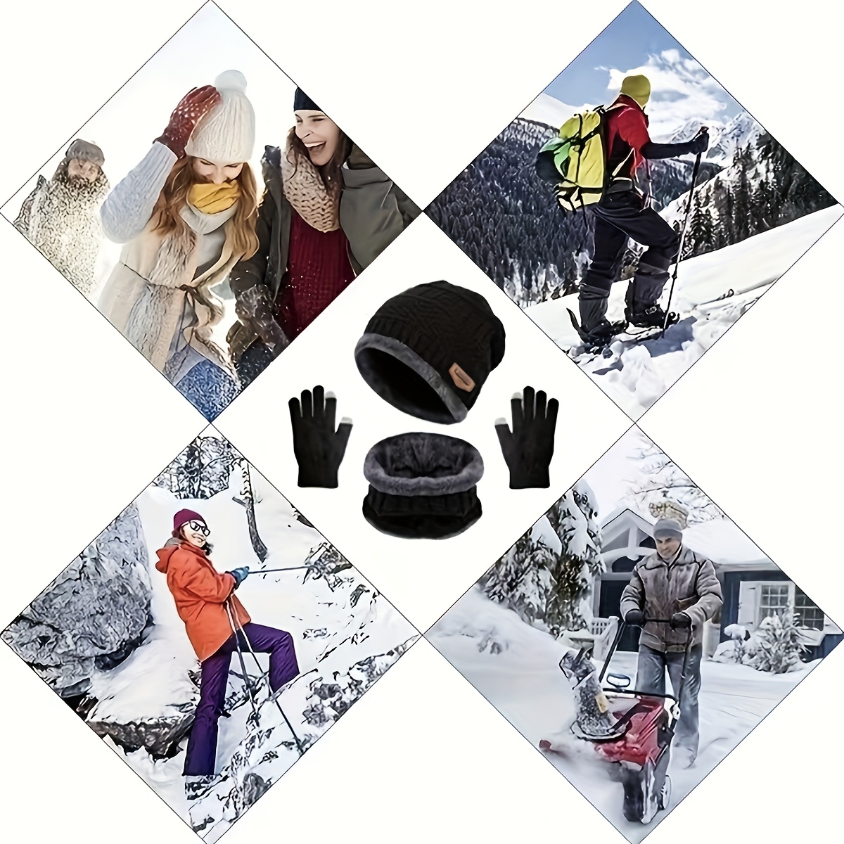 TEMU 3pcs Women's And Men's Fleece Winter Set - Thermal Insulated Beanie, Scarf And Gloves With Elastic Wrist Closure, Soft Warm Outdoor Cold Weather