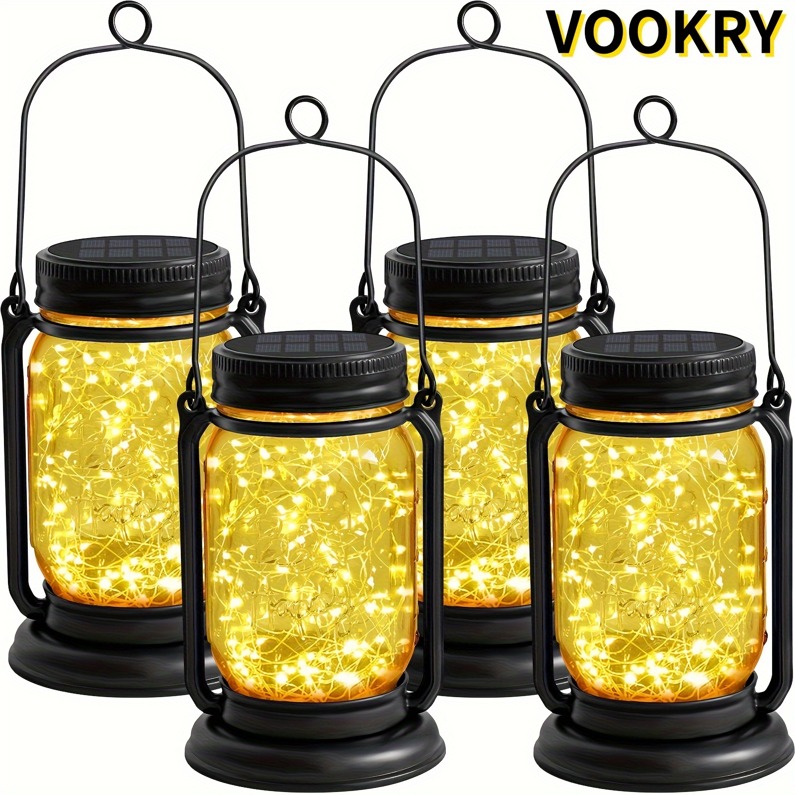 

Vookry 4 Pack Solar Lantern Decor Hanging Mason Jar Solar Lights With 30 Led Lights Retro Design Decor For