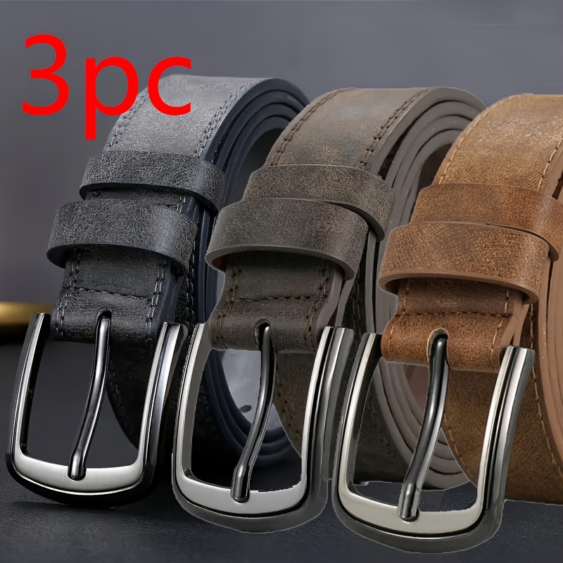 E-shop 3er-Pack Herren Kunstleder Gürtel mit Metall Schnalle - Casual & , Schwarz/Braun/Grau, Plus Size erhältlich, Strapazierfähiger