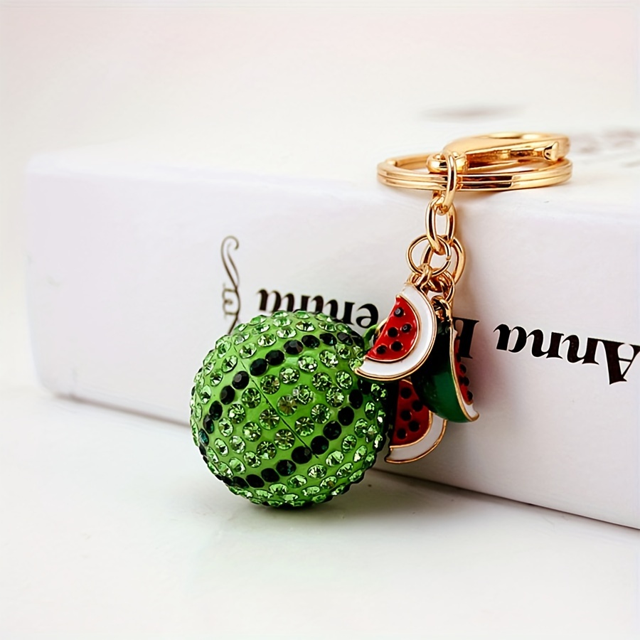 Image of Cute Rhinestone Fruit Watermelon Car Keychain Keyring Fashion Pendant For Girlfriend Women Men Boyfriend Keyring Bag Charm Accessory Small Gift Present