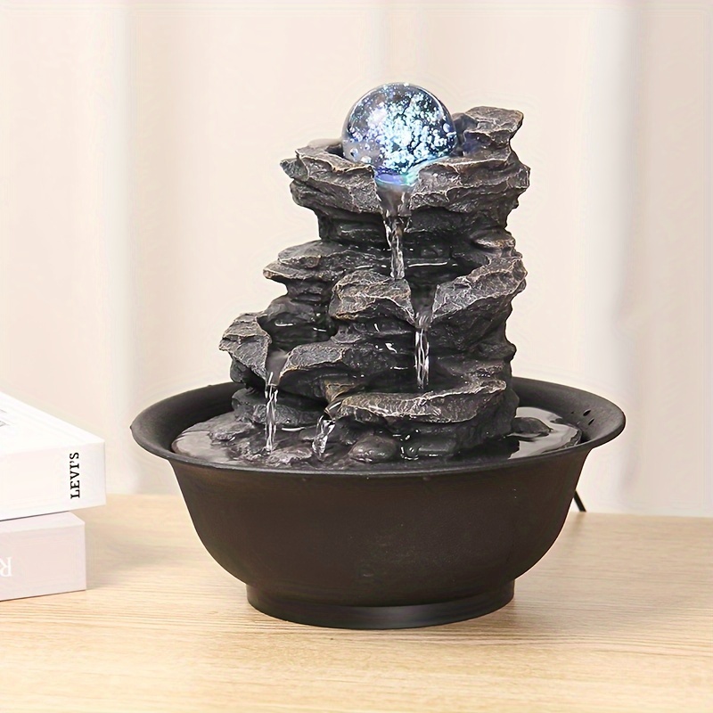 

Usb Powered Spinning Orb Rock Cascading Tabletop Fountain, Zen Meditation Indoor Waterfall Feature With Led Light For Home Office Bedroom Decor, Relaxation Fountain