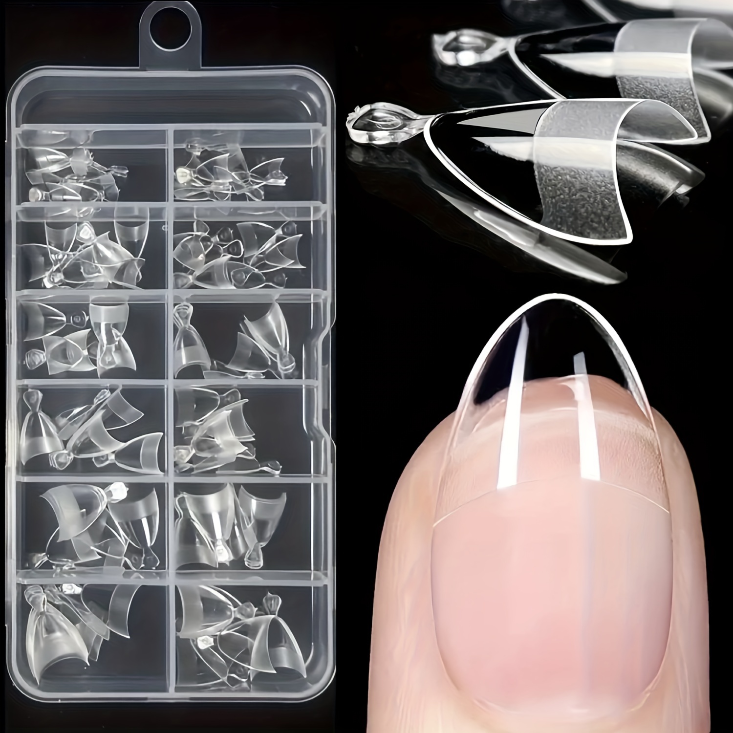 

240pcs Short Fake Nails Half Cover Extra Short Soft Gel Nail Tips With Handle Pre- Clear Nails Nail Extension For Diy Home Nail Art For Her 12 Sizes