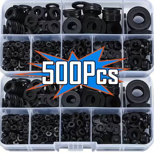 500pcs pvc flat gasket sealing rings suitable for electrical connections marine use high temperature resistant 10 sizes with plastic coating sealer rings for boiler applications with storage box
