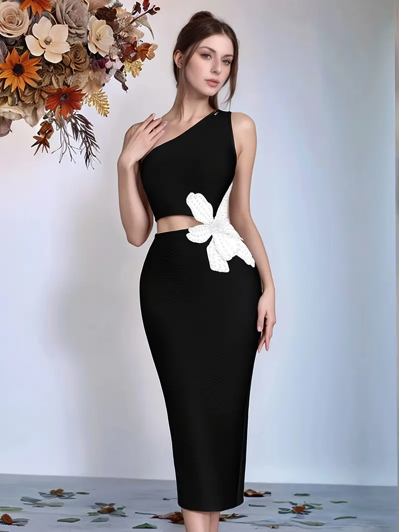 one shoulder waist hollowed beaded flower embellished ball - Temu Bahrain one shoulder waist hollowed beaded flower embellished ball - Temu Bahrain