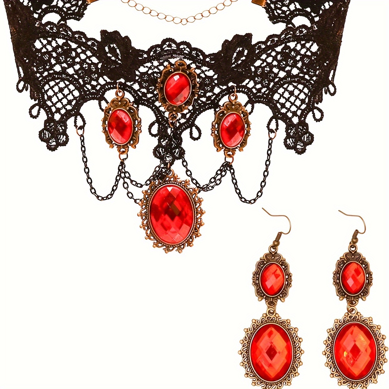 

Ensemble de Bijoux d' par les Vampires 2 Pièces - Collier à en Dentelle Noire & Boucles d'Oreilles, pour les Festivals & Tenues Décontractées