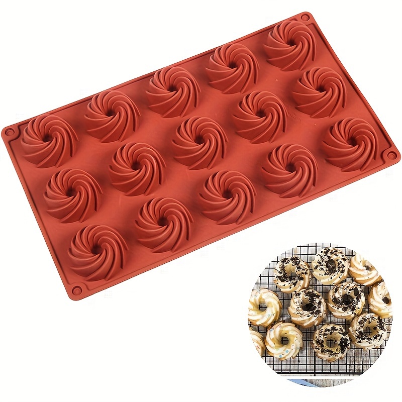 

1pc Silicone Baking Mold, 15-cavity Spiral Cake Design, Non-stick Fancy Mold For Jelly, Cupcakes, Donuts, Cornbread, Brownies, Soap Making, Suitable For Bakery Pastry Shop Eid Al-adha Mubarak