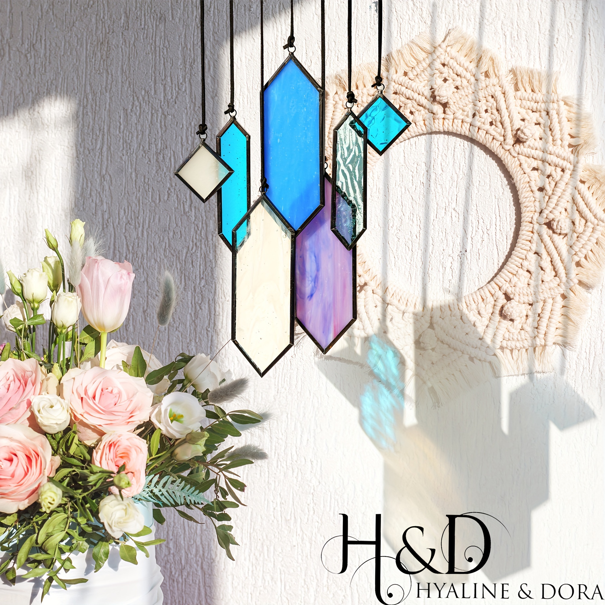 

H&d & 7pcs Stained Glass Suncatcher Pendants Handcrafted Window Hanging Suncatcher Glass Art Ornament Home Garden Decor Gifts