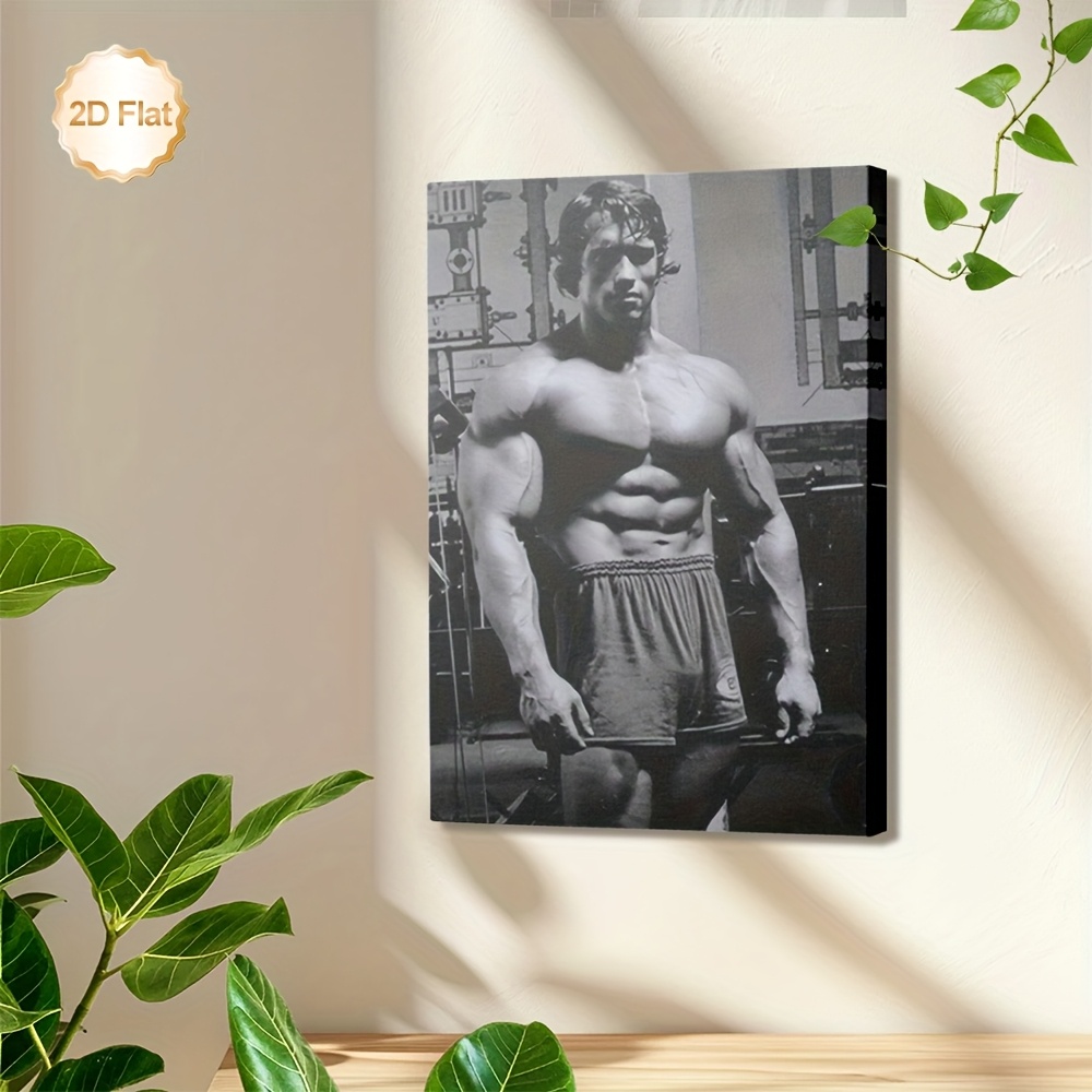 TEMU 1pc Framed Bodybuilder Muscle For Man Rt - Black & White Gym Portrait With Wood Frame, Male Weightlifting Poster For Home Gym, For Man Cave,