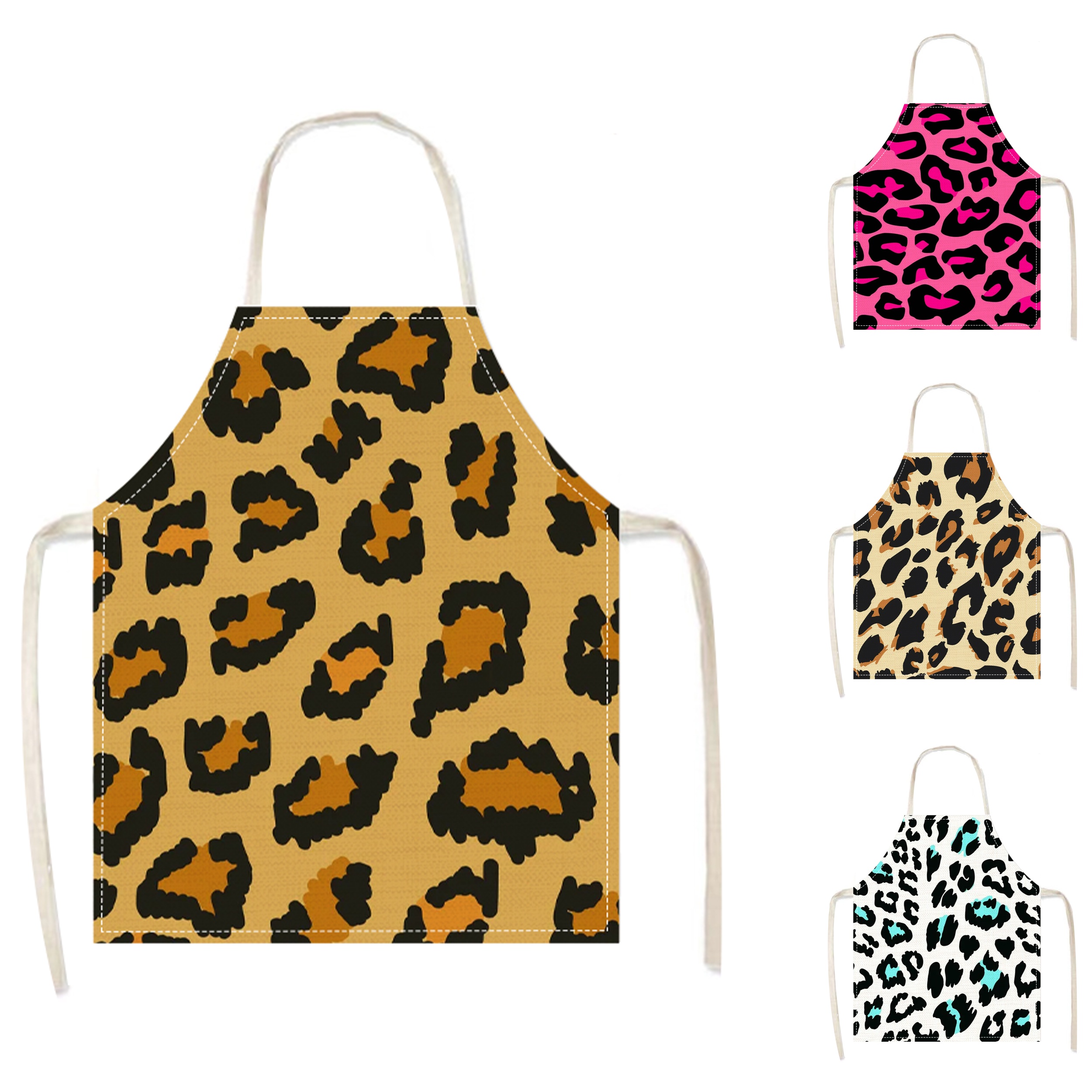 

1pc, Cooking Apron, Fashion Leopard Pattern Apron, Household Anti-fouling Waist Apron, Work Clothes For Work, Kitchen Supplies