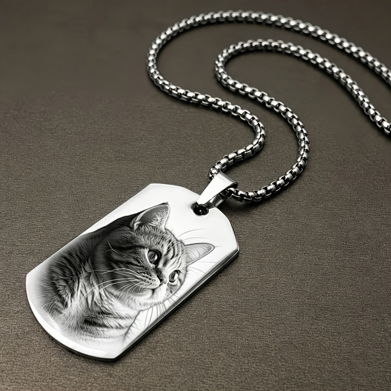 TEMU 1pc Custom Engraved Photo And Text Pendant Necklace - Personalized Laser Engraved Keychain, Durable 304 Stainless Steel, Metal Plating,
