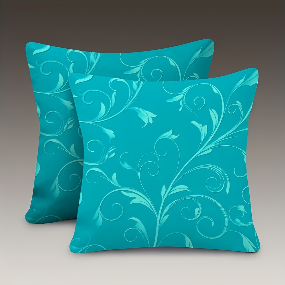TEMU 2pcs Set Of Soft Double-sided Pillowcases, Measuring 45.72 X 45.72cm, Featuring A Minimalist Turquoise Pattern With An Elegant Design. Sofas,
