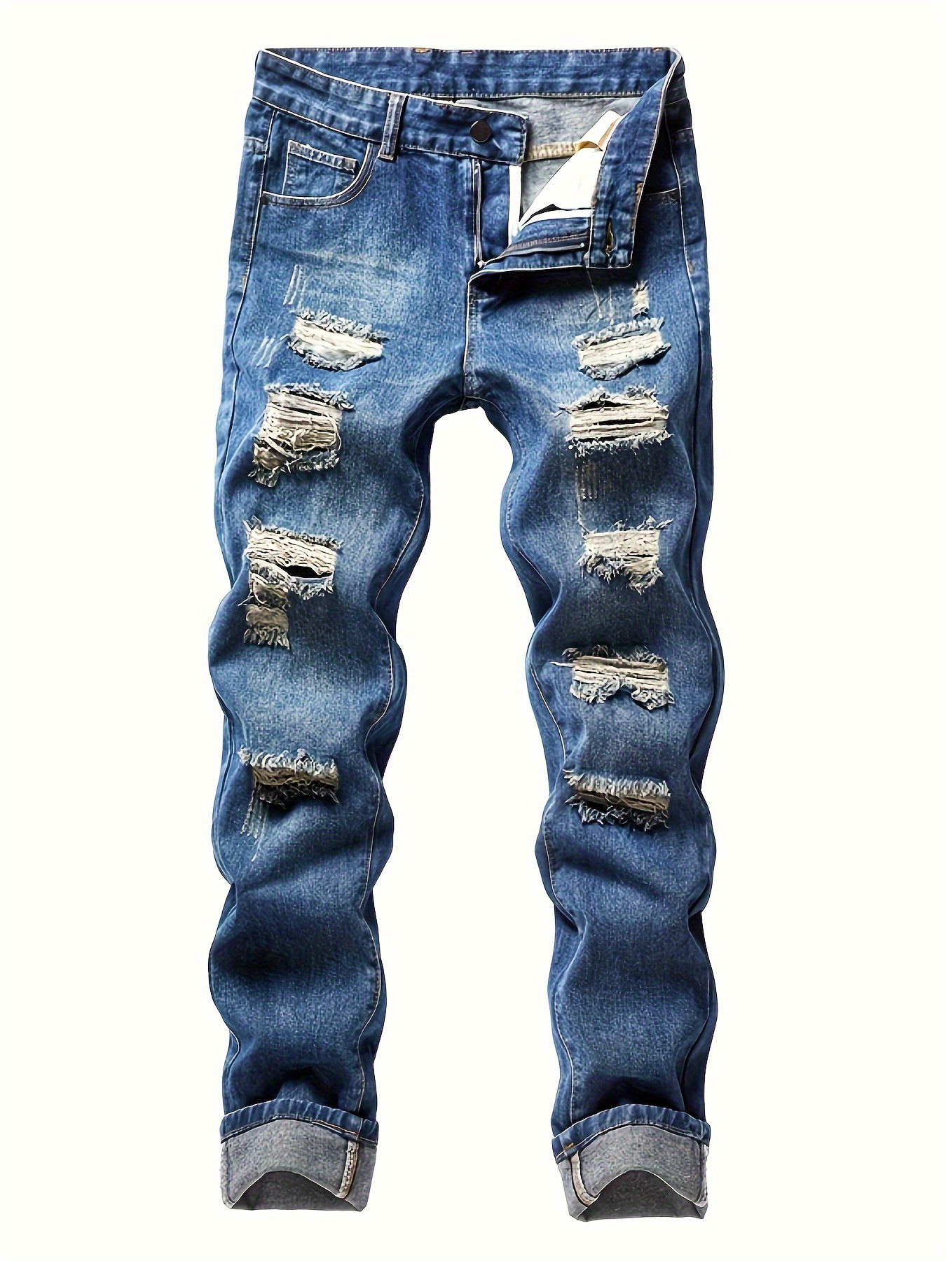 Jeans Holgados Corte Recto Rasgados Pantalones Mezclilla - Temu