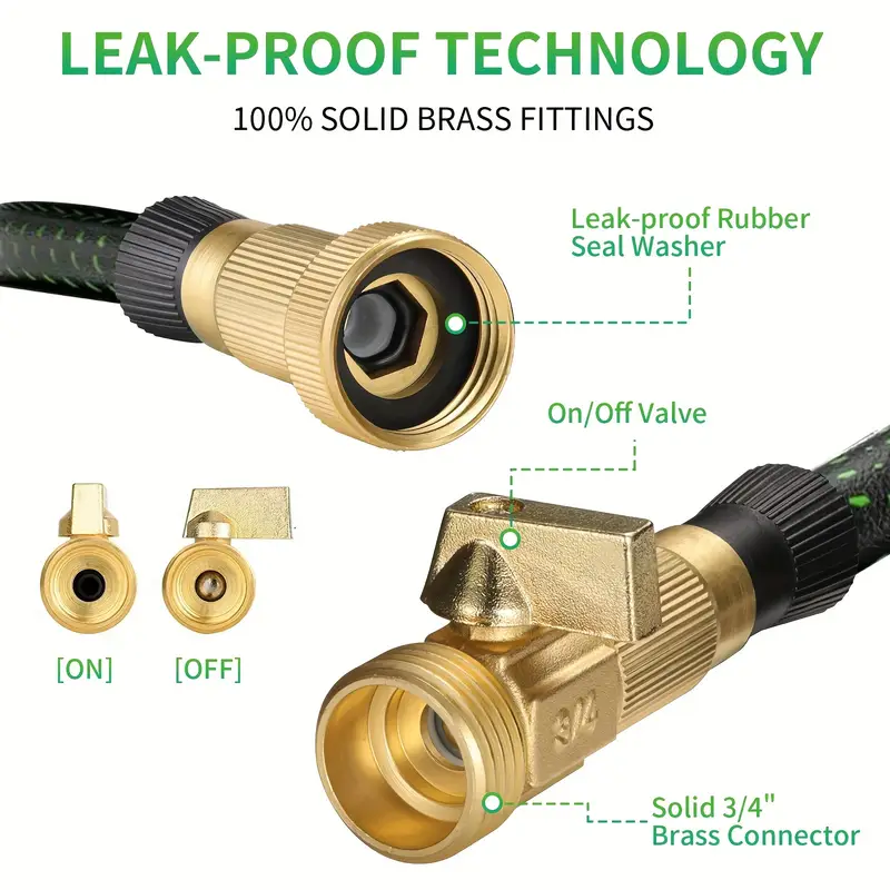 heavy duty 100ft garden hose with 10 spray patterns thumb control lead free ultra lightweight design flexible rubber construction solid copper anodized aluminum connectors all purpose for lawn car wash farm pets compatible with standard us faucets lawn care ergonomic handle connectors Product details 2
