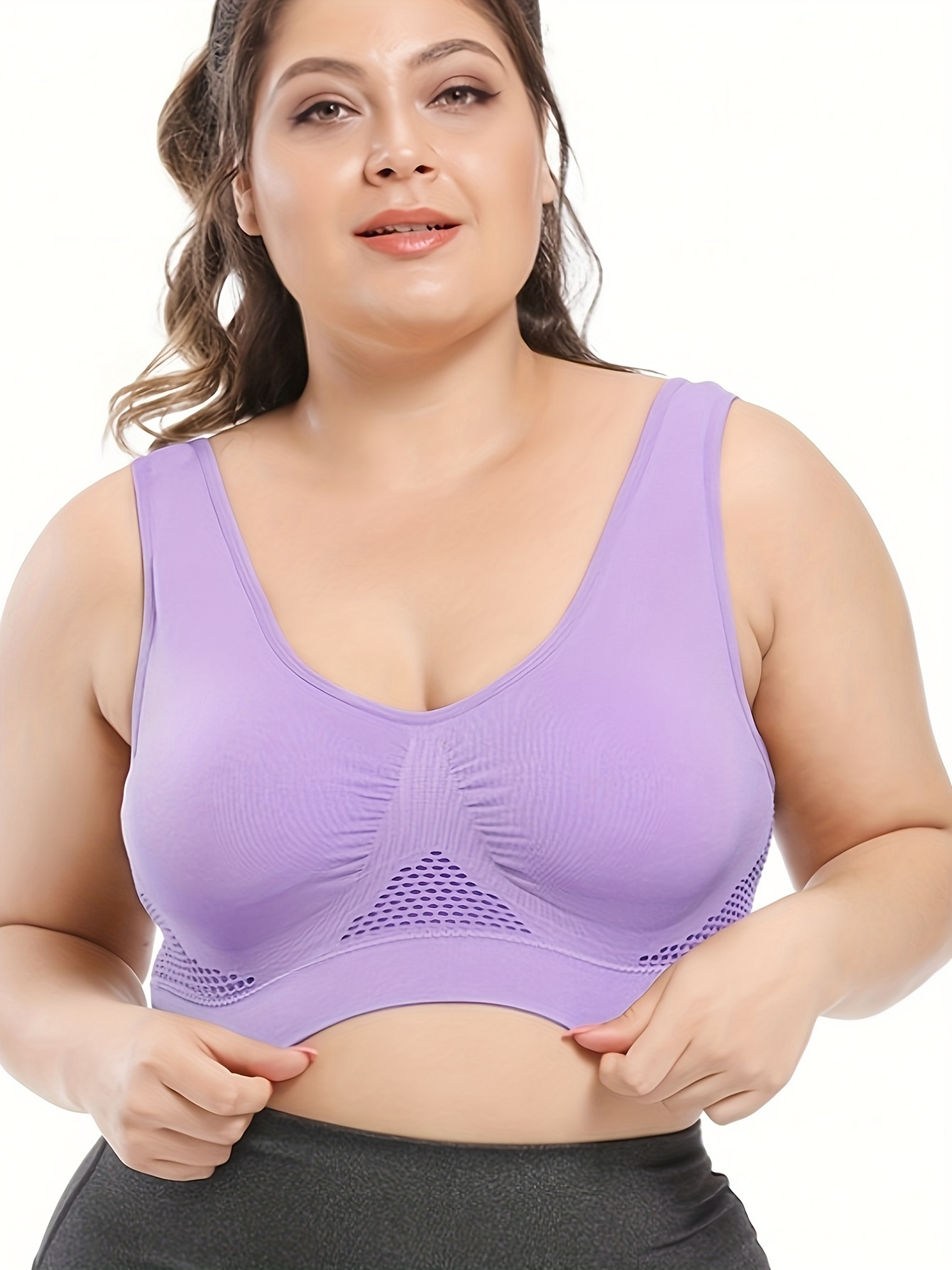 Sports Bra Women's Top Solid Color Inner Fit Plus Size Vest Yoga Sports  Beauty Back Bra Women Underwear (Color : Purple, Size : Small)