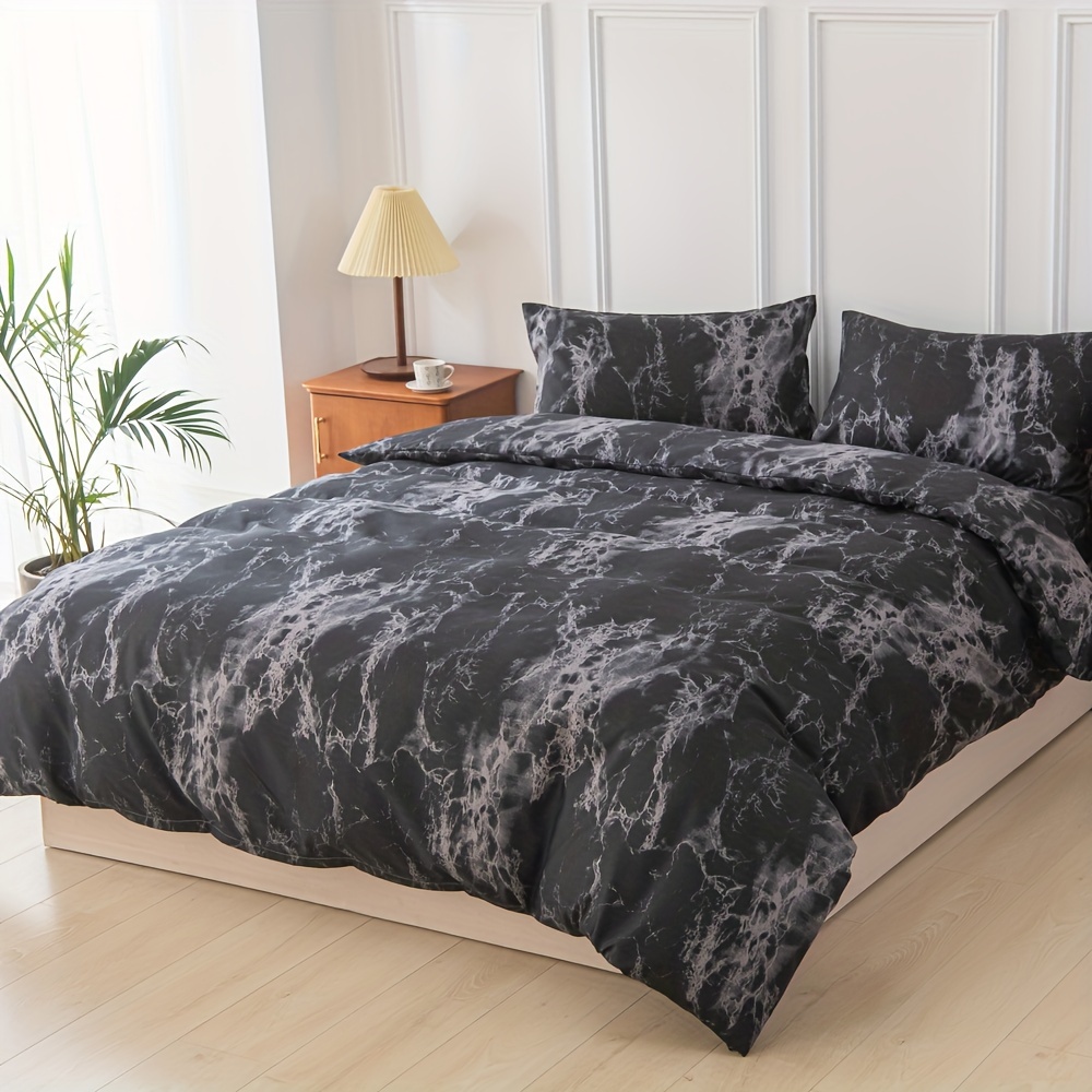 soft and comfortable black and   print bedding set 3pcs with machine washable duvet cover and pillowcase 75g polyester details 4