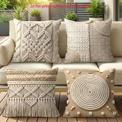 4pcs set of bohemian style 2d flat printed pillowcases non real embroidery knot pattern cushion covers 16x16 18x18 20x20 inches bohemian home decor pillowcases suitable for bedroom living room sofa office courtyard car