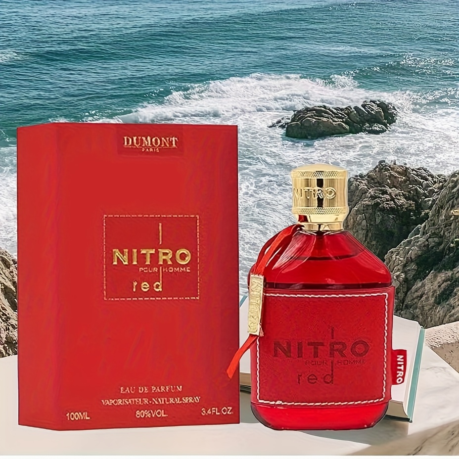 Dumont NITRO Rouge Parfum Homme Arabe - Longue Tenue 3.38oz - Fragrance Gratuite, Parfum de Luxe Moyen-Orient Dubaï pour Usage Quotidien, Travail, Rencontres, Cadeau de Saint-Valentin pour Lui