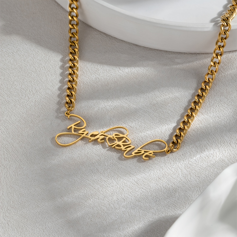 Personalized Heart-Shaped Cuban Chain Name Necklace, Romantic Gift