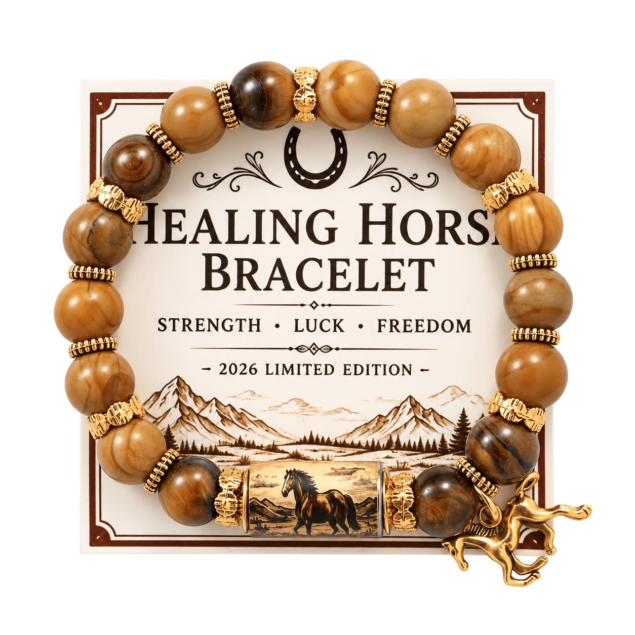 TEMU Bohemian Style Horse And Horseshoe Bead Jewelry - Non-metallic Equestrian Gift, Suitable For Parties, Daily Wear, Carnival, And , Retro Horse
