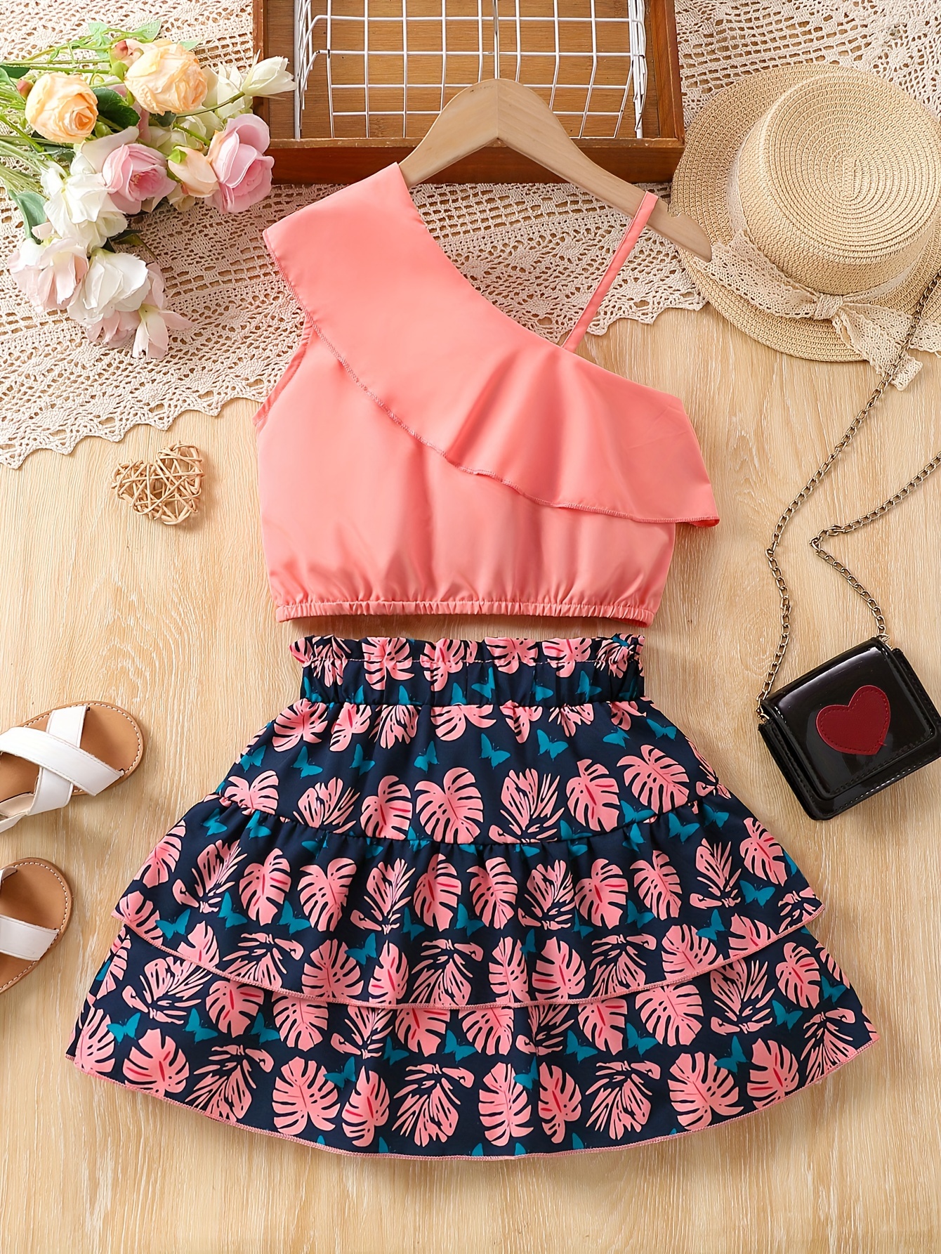 summer short top shoulder straps girls layered cake skirt Temu