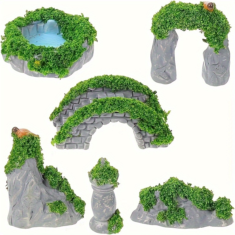 

Miniature Resin Set With Pond And Bridge: 6 Pieces For Micro , , And Bonsai Decor