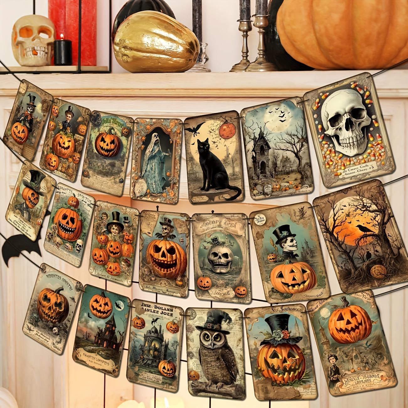 

Vintage Pumpkin Trick Or Treat Banner - Retro Halloween Hanging Garland For Home, Office & Fireplace Mantle Decor