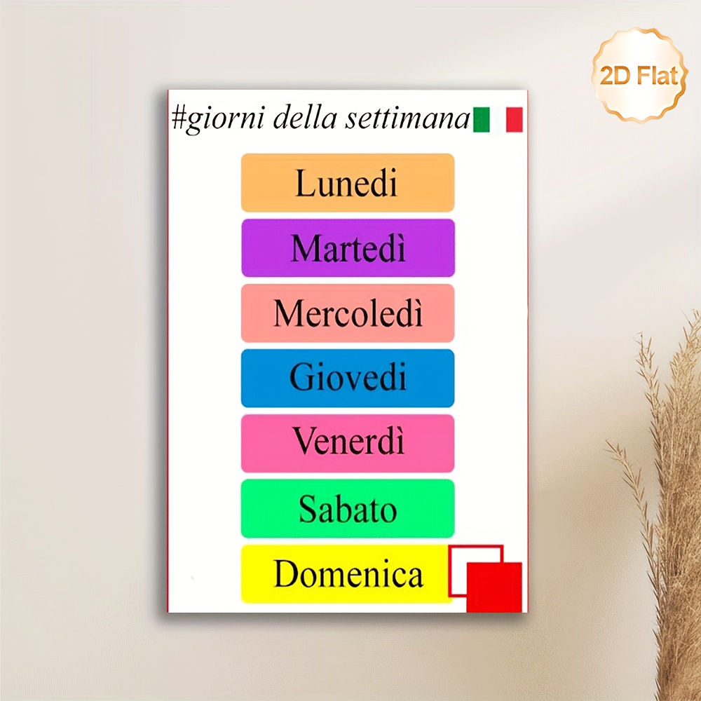 TEMU 1pc Italian Days Of The Week Calendar Frameless Waterproof Canvas Wall Chart - Italian Language Poster With Italian Phrases (monday-sunday) For