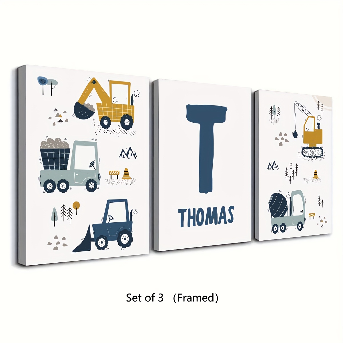 TEMU Affiches sur toile personnalisées 2D plates, 2D plates, ensemble de 3 pièces avec cadre en option, ensemble d' de chambre de garçon camion, art