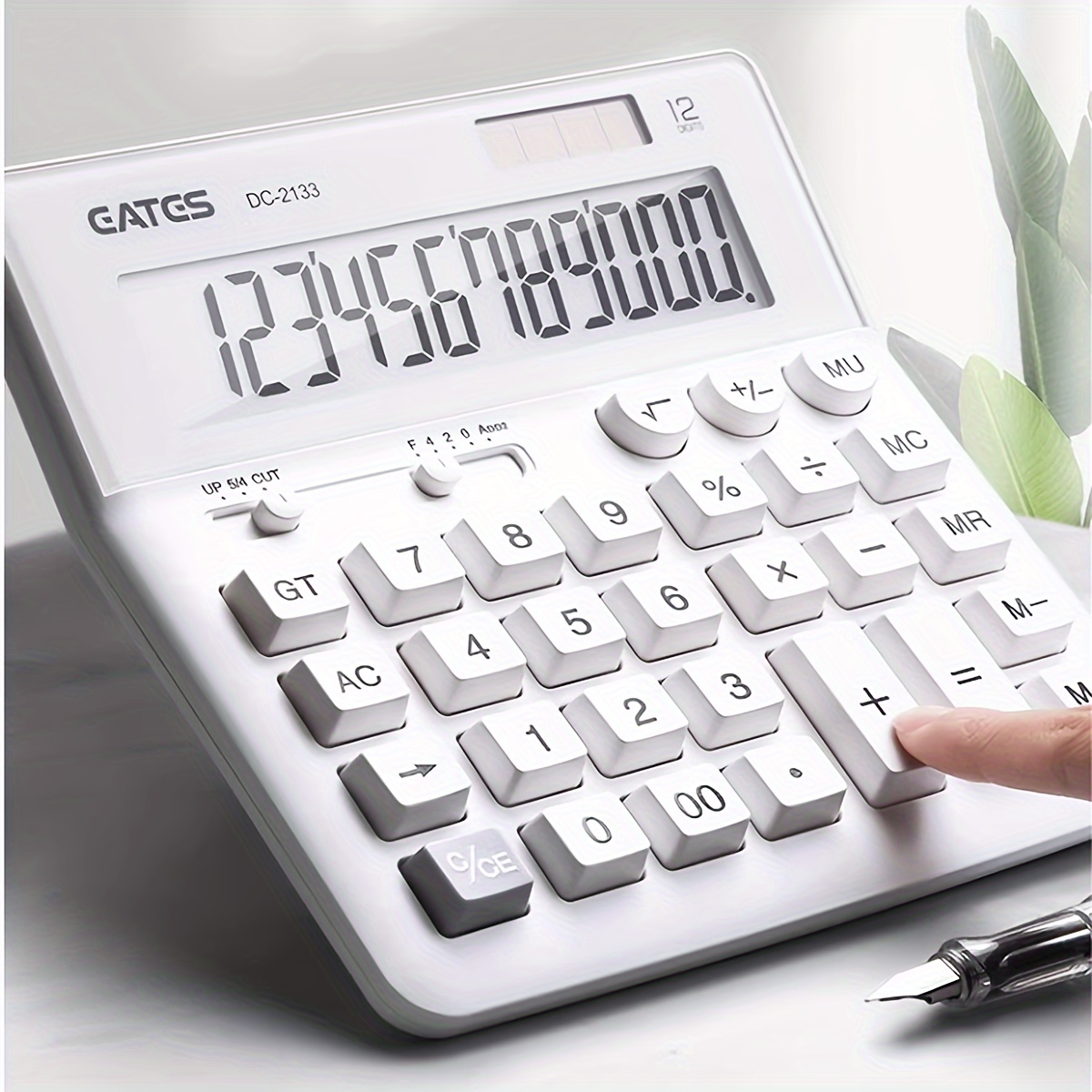 

Sleek White Solar-powered Calculator With 12-digit Led Display - Large, Stylish Desktop Office Computer For Business Use