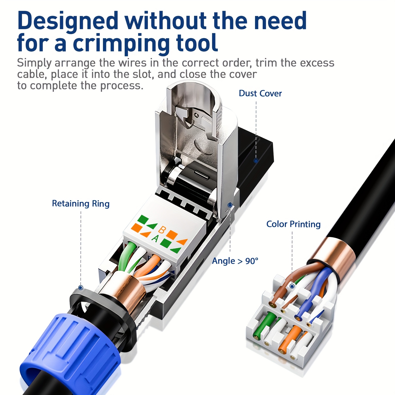 Zoeraxrj45 Connecteurs de câble Ethernet CAT8 CAT 7 CAT6A sans outil blindés pour câbles réseau 40 Gbps et 10 Gbps, adaptés aux câbles LAN STP 22~26 AWG