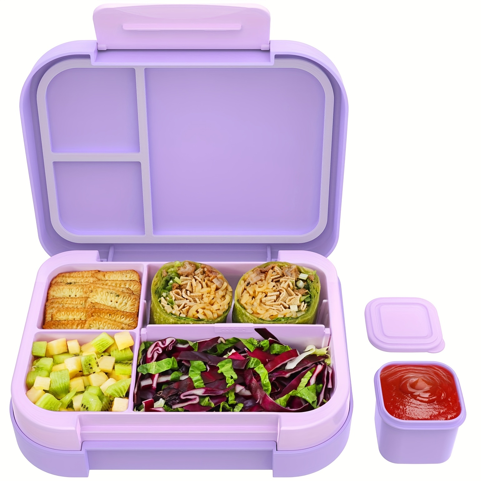 Image of Vibrant Caperci Bento Lunch Box For Adults - Leak-proof 44 Oz. Lunch Box With 3 Or 4 Compartments And Dipping Sauce Containers Is Dishwasher/microwave Safe And Ideal For Office And Travel