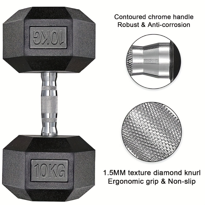 2pcs 10KG Dumbbells, Hexagonal Dumbbells, Anti-slip Coating, Ergonomic Handles, Poly-Rubber Dumbbell Set, Dumbbell Set, Cardio Weight Training, Suitable For Home And Gym
