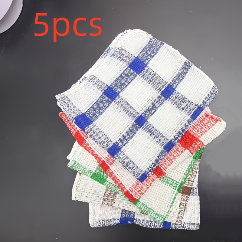 Image of 5pcs Polyester Grid Cleaning Square Towels, Kitchen Hygiene Products, Wiping, Cleaning, Dirt Removal, Water Absorption, Color Random